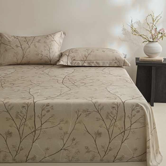 91家纺网 家纺一手货源 找家纺 禾时 2026春夏新款50s莱赛尔天丝床单三件套床单单件 山下有枝（咖）