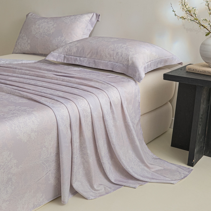 91家纺网 家纺一手货源 找家纺 禾时 2026春夏新款50s莱赛尔天丝床单三件套床单单件 向晚（丁香紫）