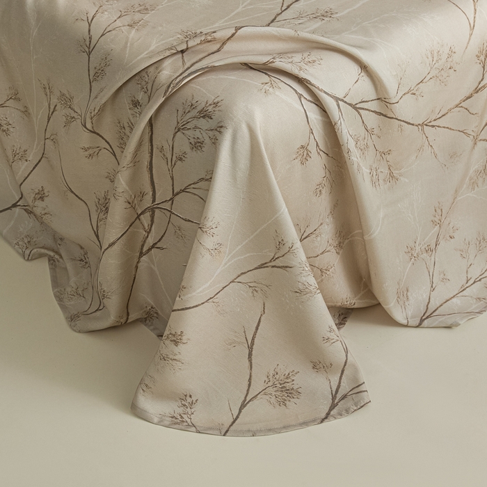 91家纺网 家纺一手货源 找家纺 禾时 2026春夏新款50s莱赛尔天丝床单三件套床单单件 山下有枝（咖）