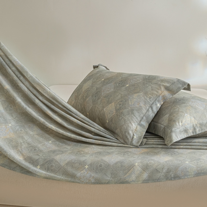 91家纺网 家纺一手货源 找家纺 禾时 2026春夏新款50s莱赛尔天丝床单三件套床单单件 西亚图（灰）