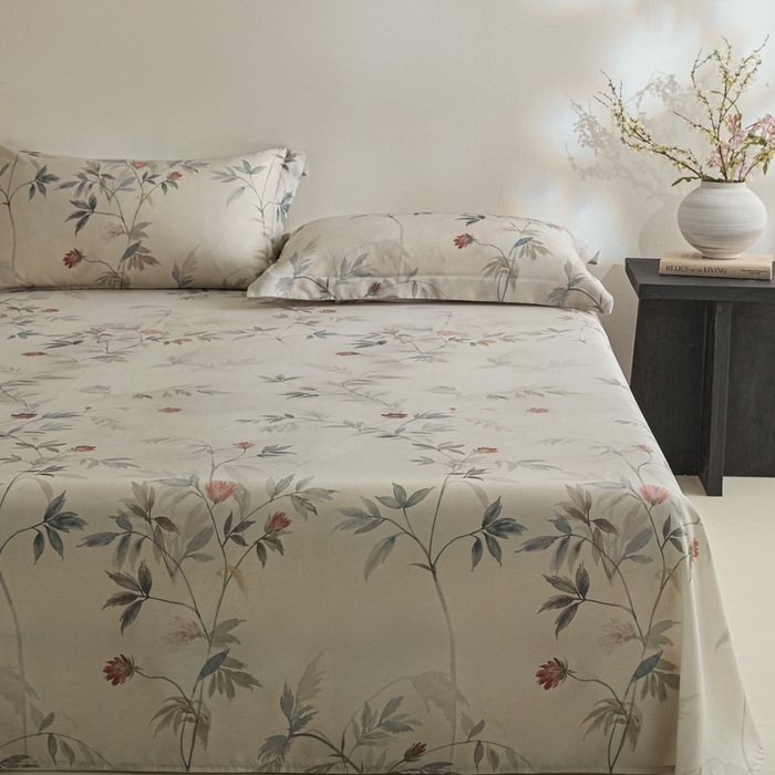 91家纺网 家纺一手货源 找家纺 禾时 2026春夏新款50s莱赛尔天丝床单三件套床单单件 棠宋（棕）