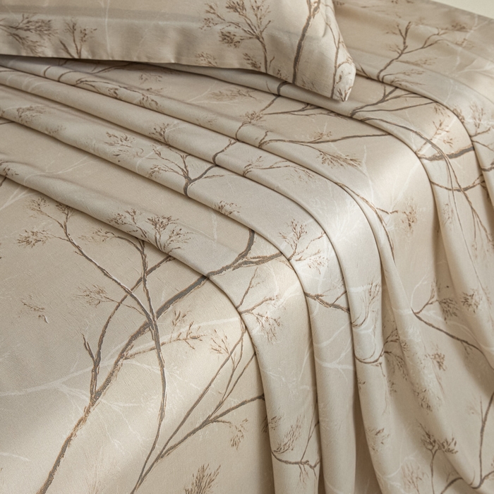 91家纺网 家纺一手货源 找家纺 禾时 2026春夏新款50s莱赛尔天丝床单三件套床单单件 山下有枝（咖）