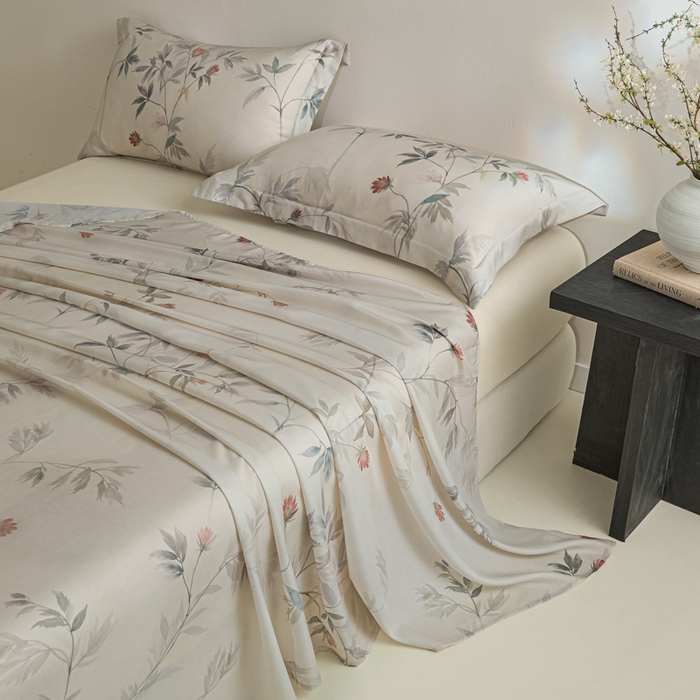 91家纺网 家纺一手货源 找家纺 禾时 2026春夏新款50s莱赛尔天丝床单三件套床单单件 棠宋（棕）