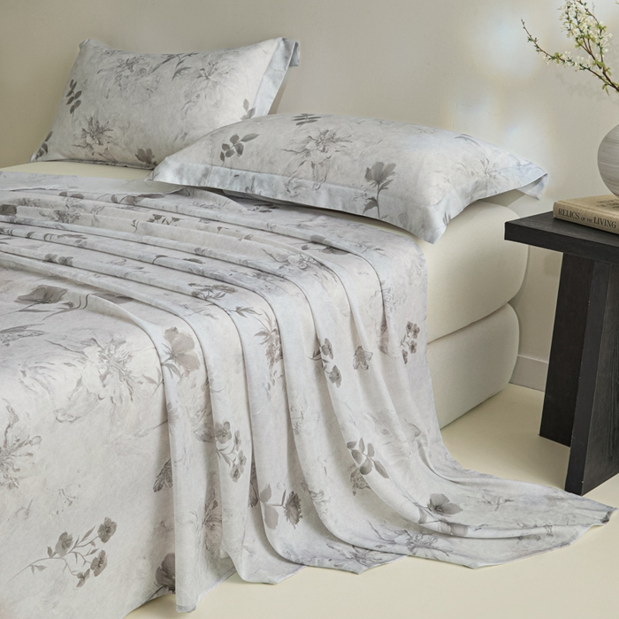 91家纺网 家纺一手货源 找家纺 禾时 2026春夏新款50s莱赛尔天丝床单三件套床单单件 陶然（灰）