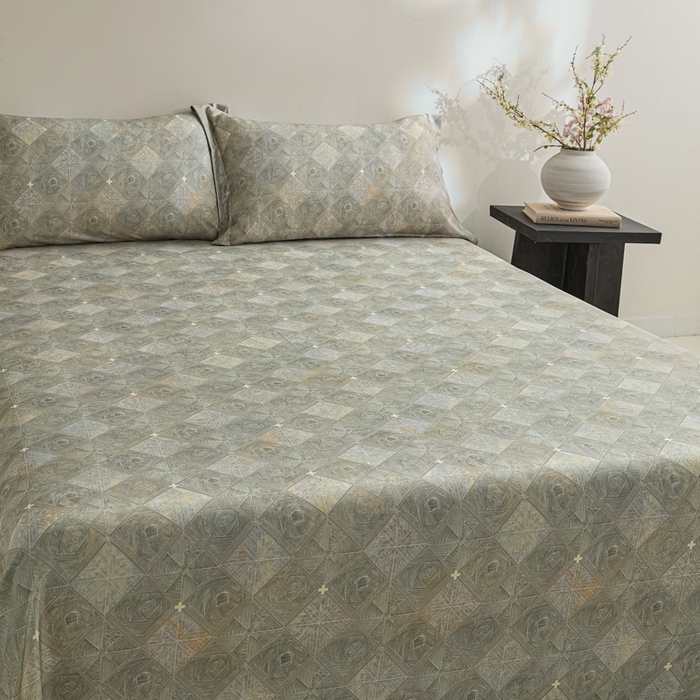 91家纺网 家纺一手货源 找家纺 禾时 2026春夏新款50s莱赛尔天丝床单三件套床单单件 西亚图（灰）