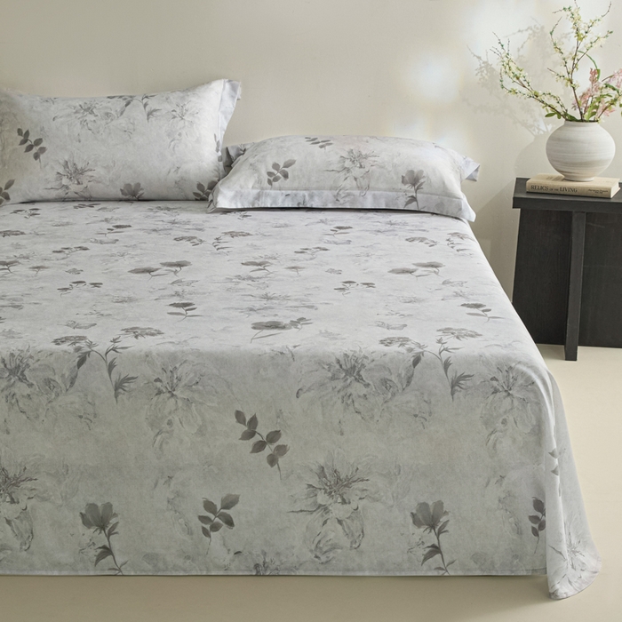 91家纺网 家纺一手货源 找家纺 禾时 2026春夏新款50s莱赛尔天丝床单三件套床单单件 陶然（灰）