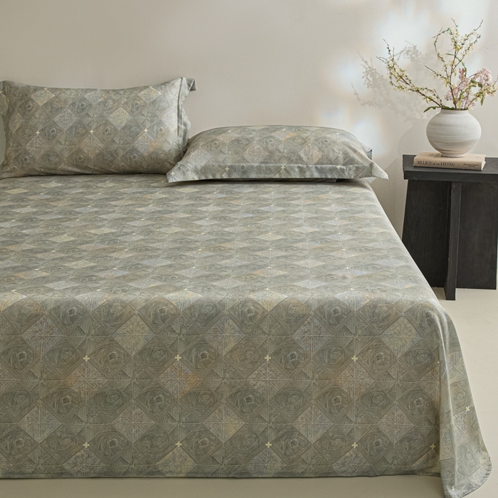 91家纺网 家纺一手货源 找家纺 禾时 2026春夏新款50s莱赛尔天丝床单三件套床单单件 西亚图（灰）