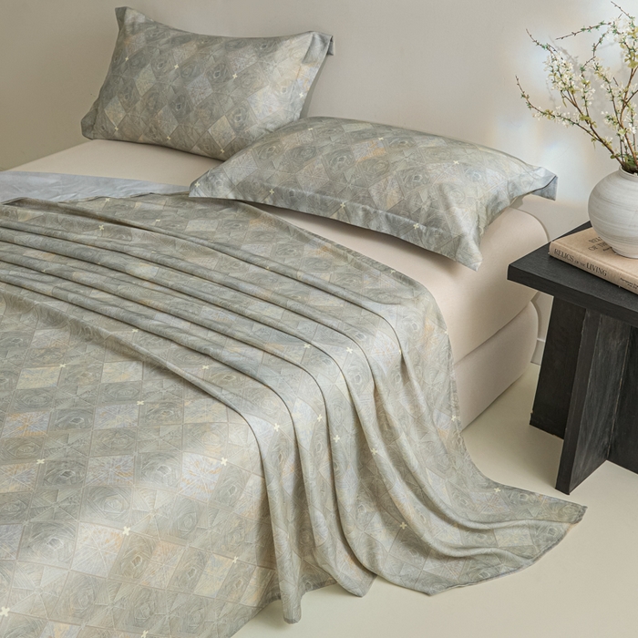 91家纺网 家纺一手货源 找家纺 禾时 2026春夏新款50s莱赛尔天丝床单三件套床单单件 西亚图（灰）