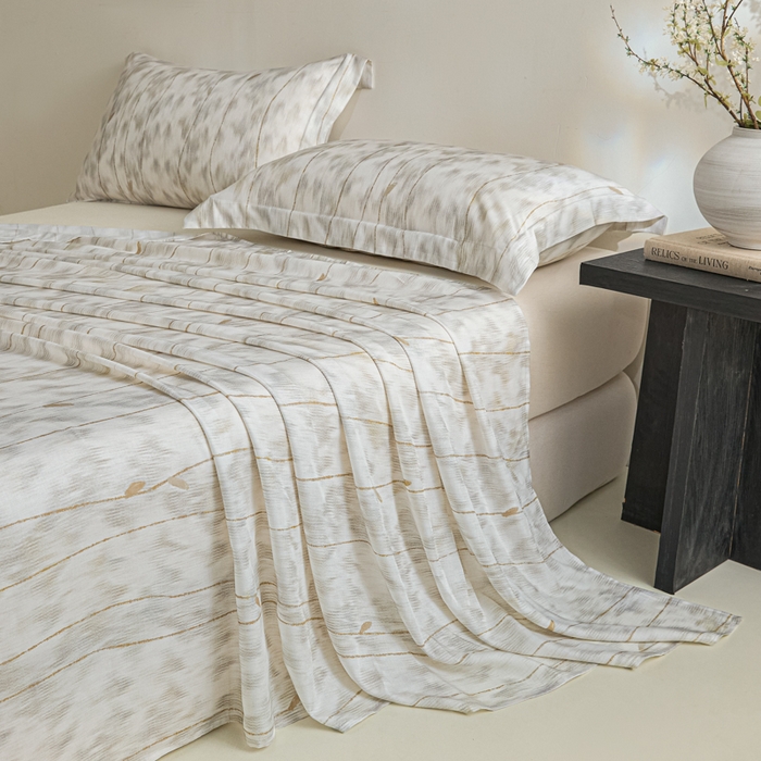 91家纺网 家纺一手货源 找家纺 禾时 2026春夏新款50s莱赛尔天丝床单三件套床单单件 舒亦（灰）