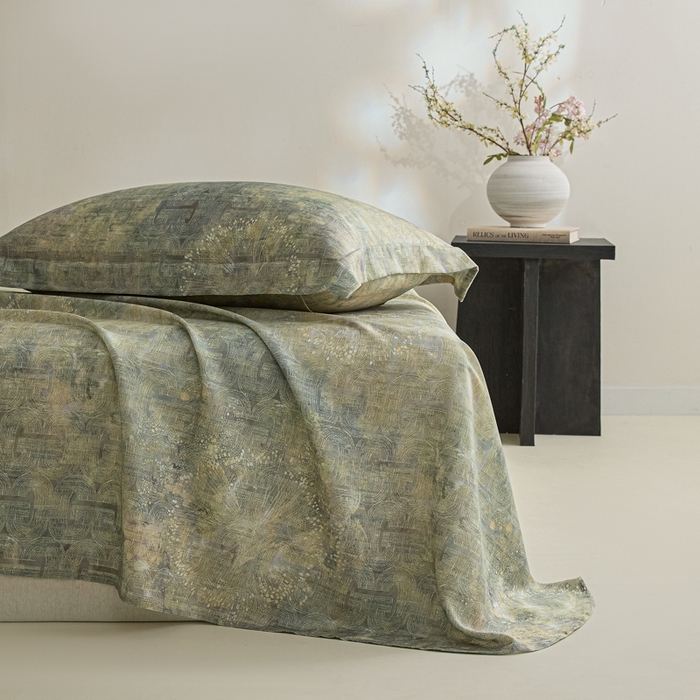 91家纺网 家纺一手货源 找家纺 禾时 2026春夏新款50s莱赛尔天丝床单三件套床单单件 印象空间（绿）