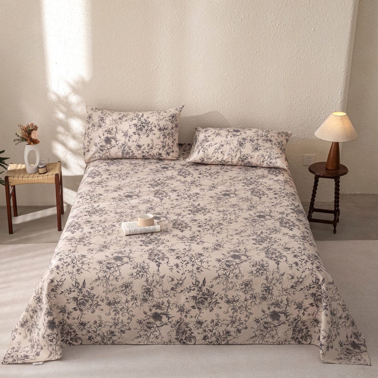 91家纺网 家纺一手货源 找家纺 首爱家纺 2026新款棉麻老粗布床单凉席 霜藤