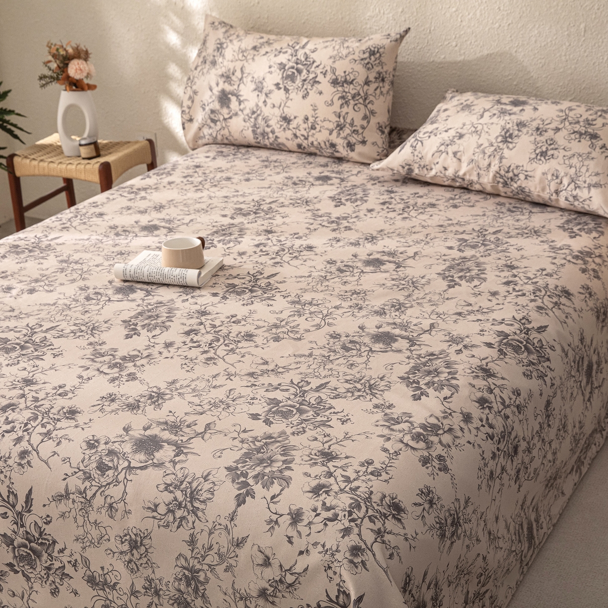 91家纺网 家纺一手货源 找家纺 首爱家纺 2026新款棉麻老粗布床单凉席 霜藤