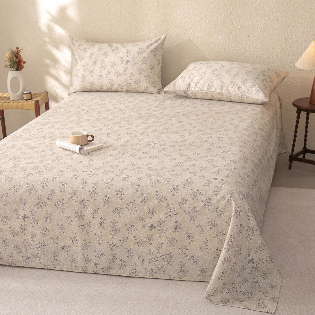 91家纺网 家纺一手货源 找家纺 首爱家纺 2026新款棉麻老粗布床单凉席 雾花