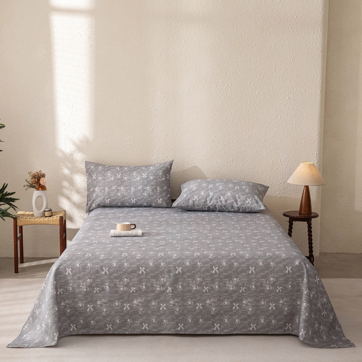 91家纺网 家纺一手货源 找家纺 首爱家纺 2026新款棉麻老粗布床单凉席 星蝶