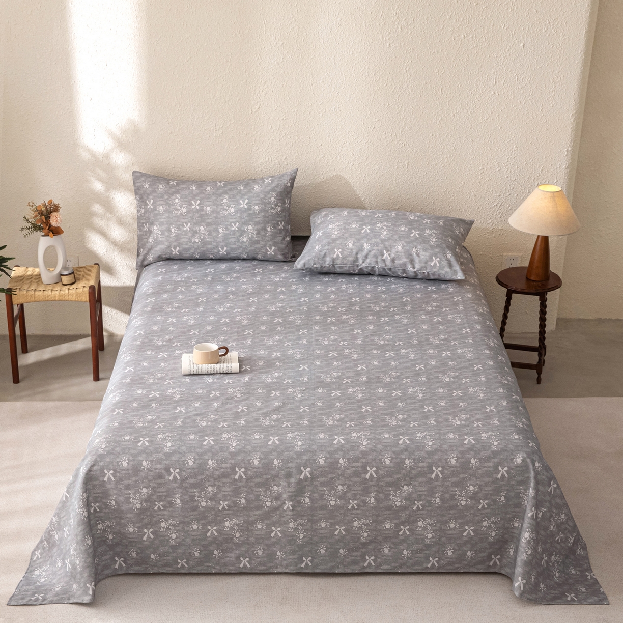 91家纺网 家纺一手货源 找家纺 首爱家纺 2026新款棉麻老粗布床单凉席 星蝶