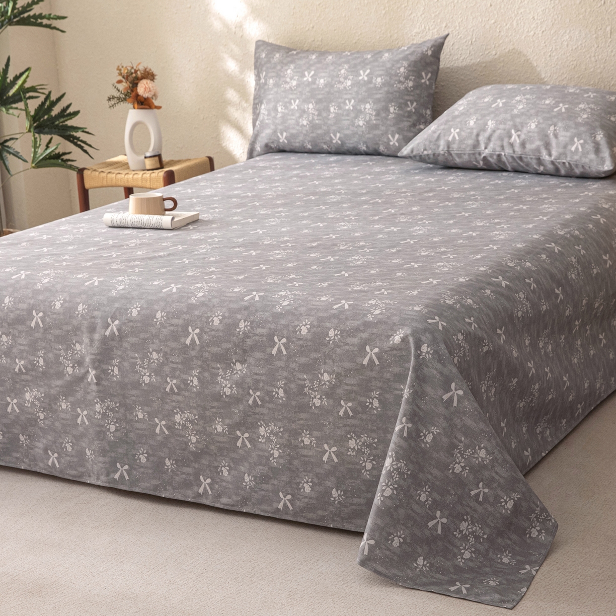 91家纺网 家纺一手货源 找家纺 首爱家纺 2026新款棉麻老粗布床单凉席 星蝶