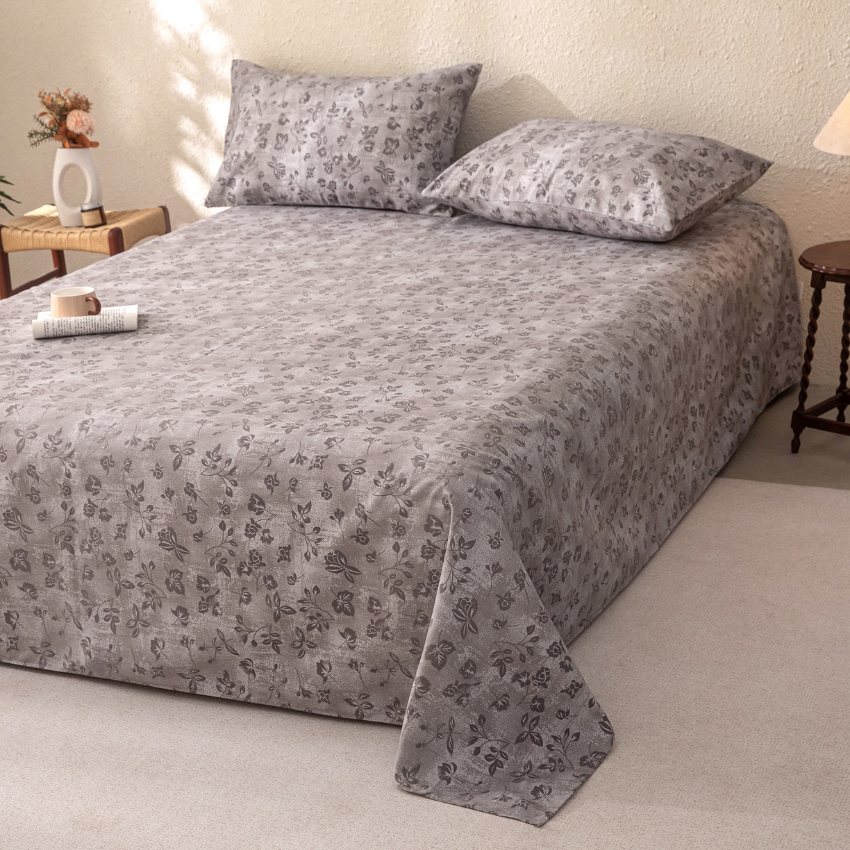 91家纺网 家纺一手货源 找家纺 首爱家纺 2026新款棉麻老粗布床单凉席 隐茉