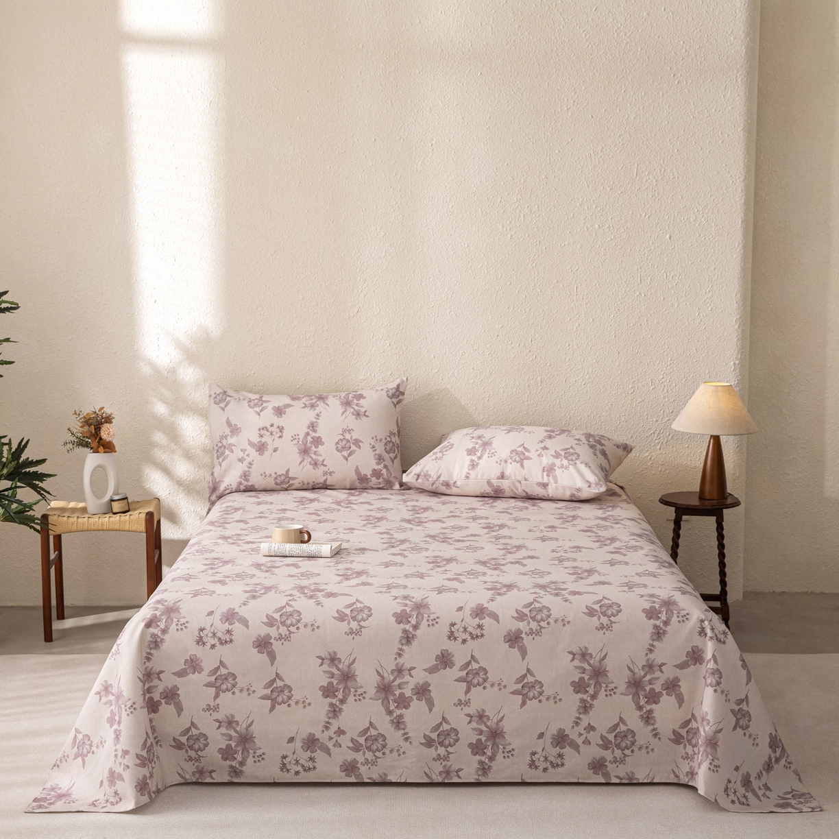 91家纺网 家纺一手货源 找家纺 首爱家纺 2026新款棉麻老粗布床单凉席 紫鸢