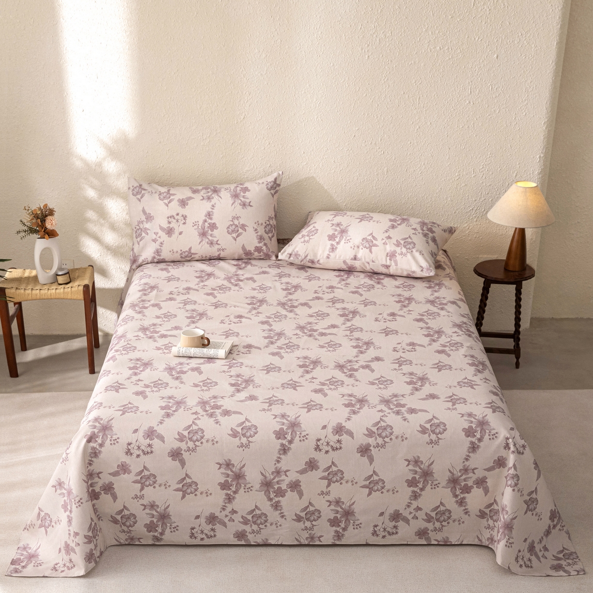 91家纺网 家纺一手货源 找家纺 首爱家纺 2026新款棉麻老粗布床单凉席 紫鸢