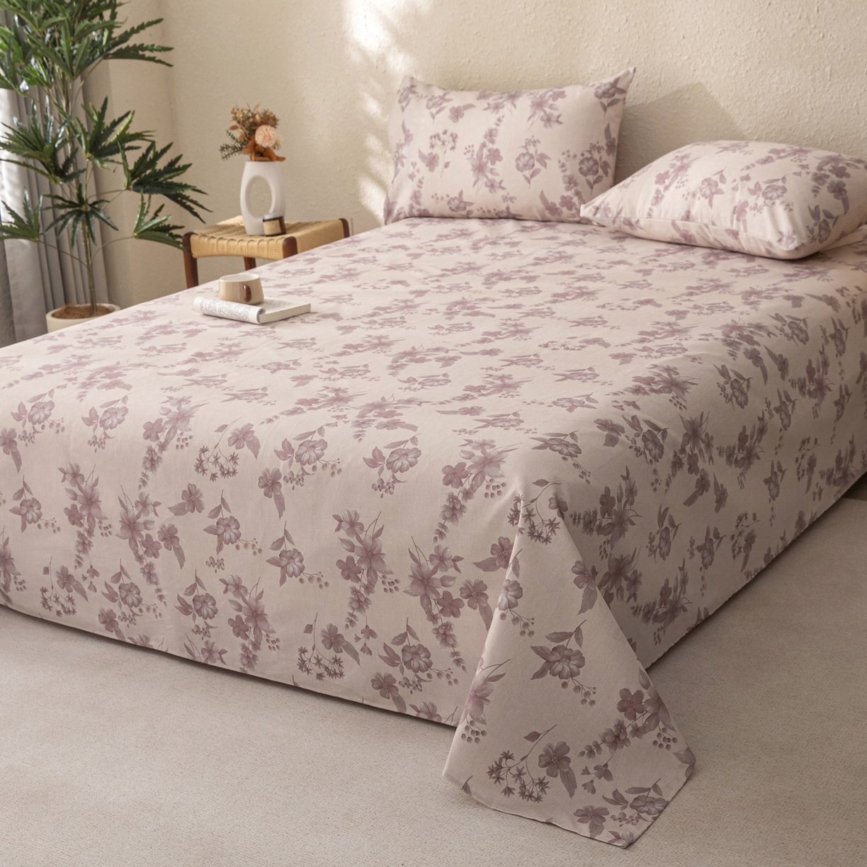 91家纺网 家纺一手货源 找家纺 首爱家纺 2026新款棉麻老粗布床单凉席 紫鸢