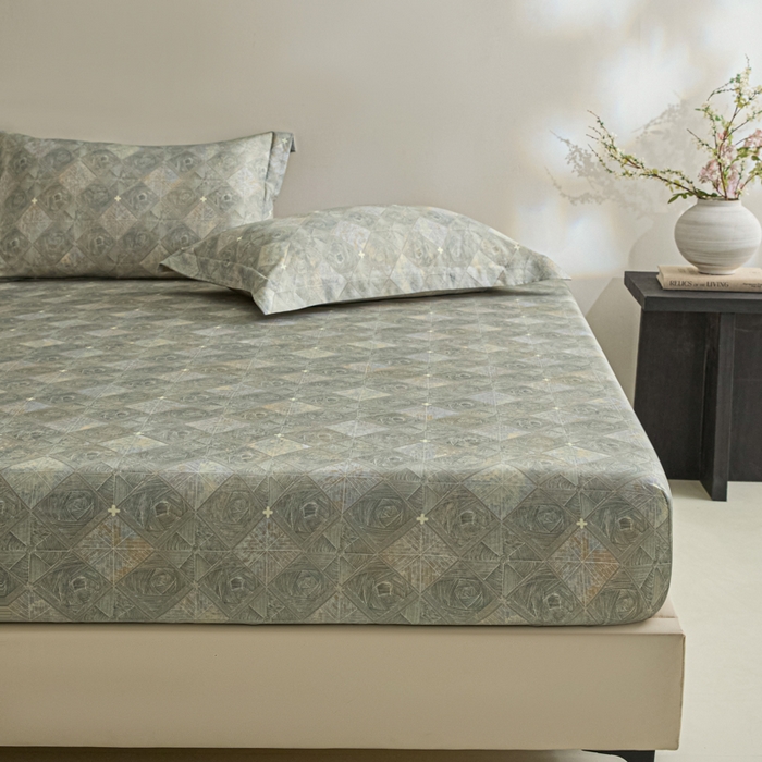 91家纺网 家纺一手货源 找家纺 禾时 2026春夏新款50s莱赛尔天丝床笠三件套床笠单件 西雅图（灰）