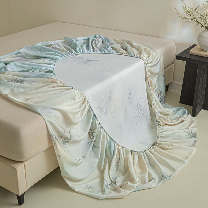 91家纺网 家纺一手货源 找家纺 禾时 2026春夏新款50s莱赛尔天丝床笠三件套床笠单件 绿篱间（绿）