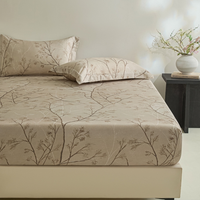 91家纺网 家纺一手货源 找家纺 禾时 2026春夏新款50s莱赛尔天丝床笠三件套床笠单件 山下有枝（咖）