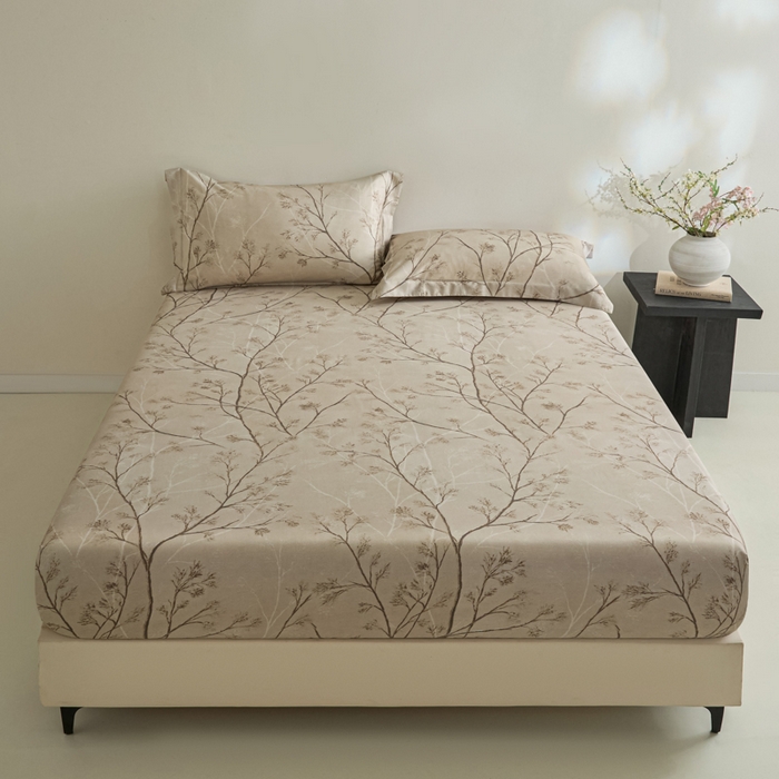 91家纺网 家纺一手货源 找家纺 禾时 2026春夏新款50s莱赛尔天丝床笠三件套床笠单件 山下有枝（咖）