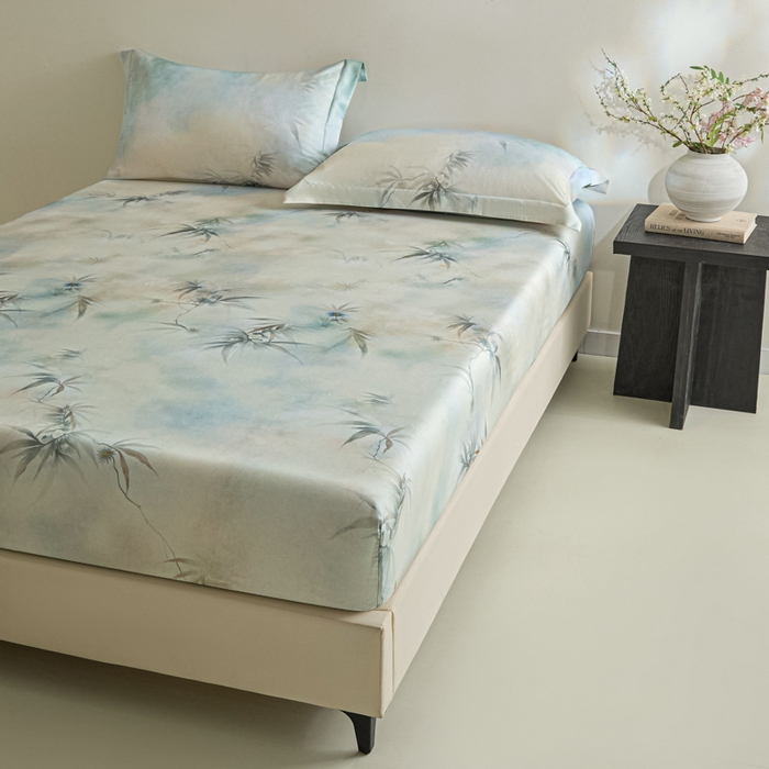 91家纺网 家纺一手货源 找家纺 禾时 2026春夏新款50s莱赛尔天丝床笠三件套床笠单件 绿篱间（绿）