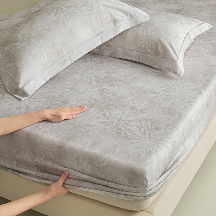 91家纺网 家纺一手货源 找家纺 禾时 2026春夏新款50s莱赛尔天丝床笠三件套床笠单件 斯嘉丽（灰）