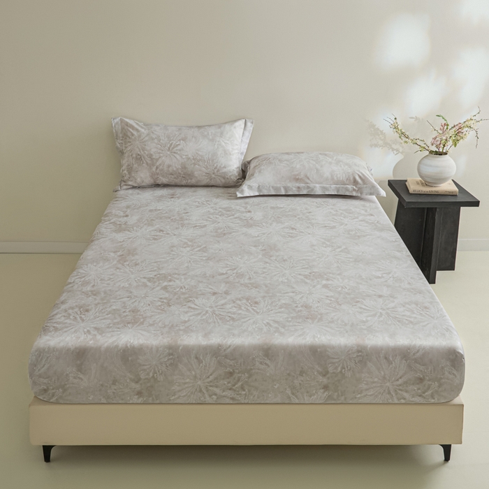 91家纺网 家纺一手货源 找家纺 禾时 2026春夏新款50s莱赛尔天丝床笠三件套床笠单件 斯嘉丽（灰）