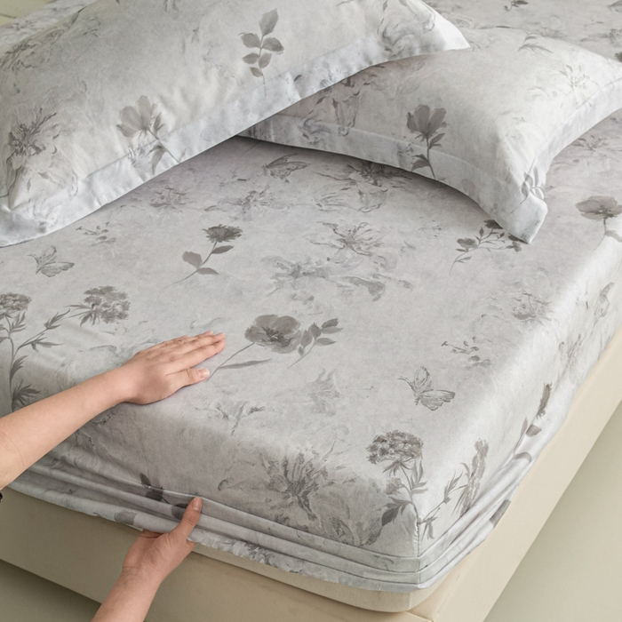 91家纺网 家纺一手货源 找家纺 禾时 2026春夏新款50s莱赛尔天丝床笠三件套床笠单件 陶然(灰）