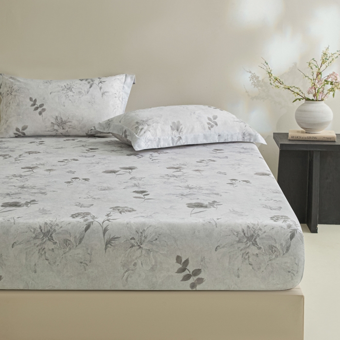 91家纺网 家纺一手货源 找家纺 禾时 2026春夏新款50s莱赛尔天丝床笠三件套床笠单件 陶然(灰）