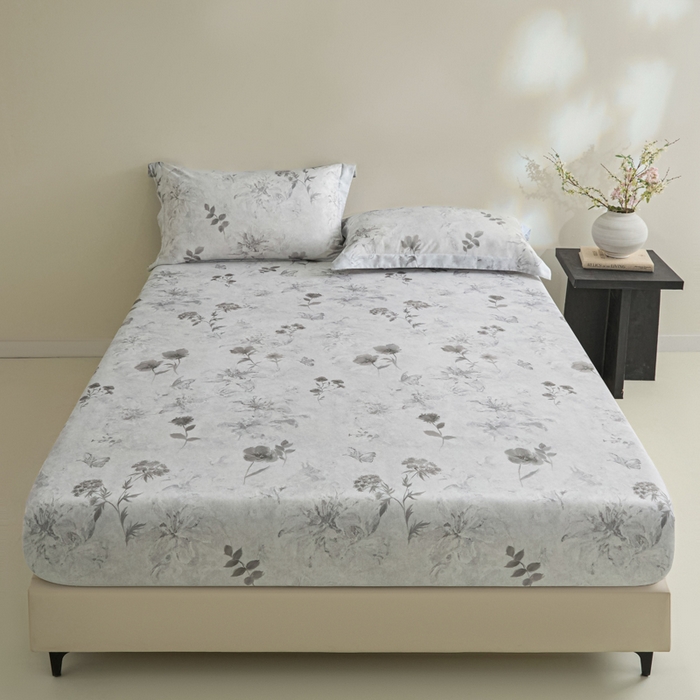 91家纺网 家纺一手货源 找家纺 禾时 2026春夏新款50s莱赛尔天丝床笠三件套床笠单件 陶然(灰）