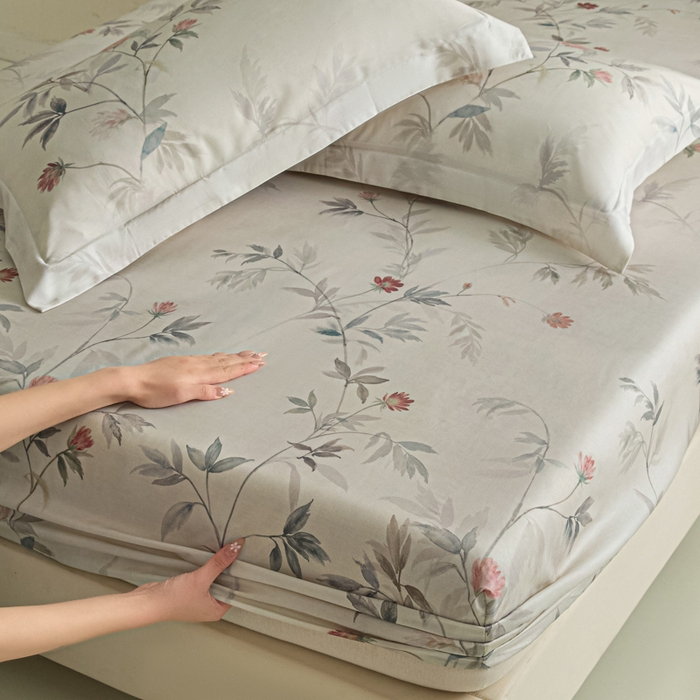 91家纺网 家纺一手货源 找家纺 禾时 2026春夏新款50s莱赛尔天丝床笠三件套床笠单件 棠宋（棕）