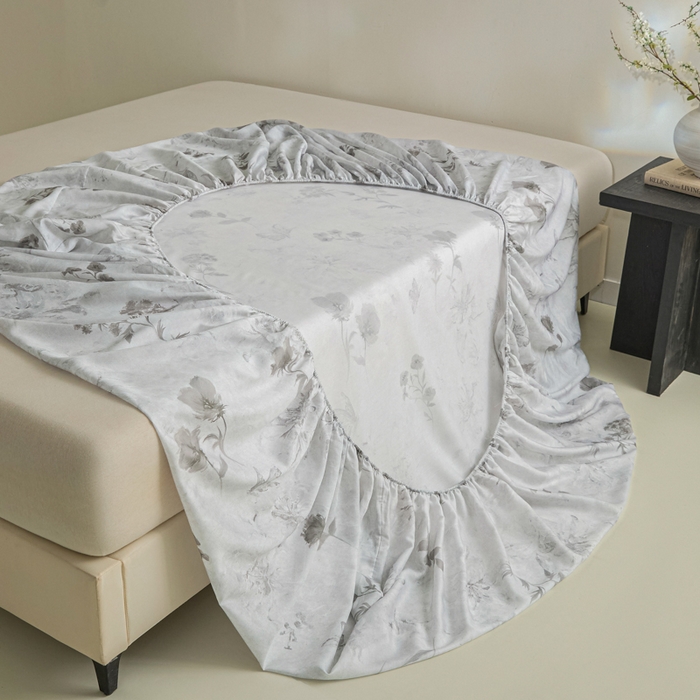 91家纺网 家纺一手货源 找家纺 禾时 2026春夏新款50s莱赛尔天丝床笠三件套床笠单件 陶然(灰）