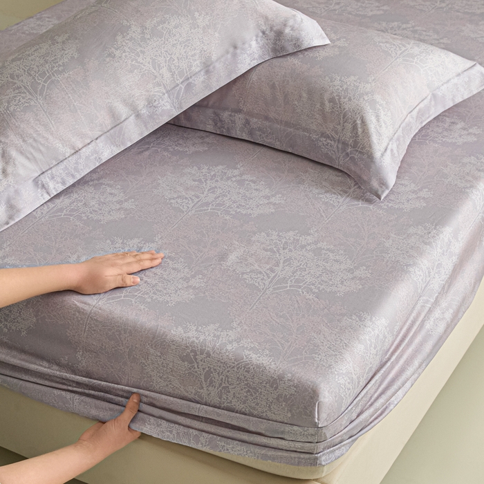 91家纺网 家纺一手货源 找家纺 禾时 2026春夏新款50s莱赛尔天丝床笠三件套床笠单件 向晚（丁香紫）