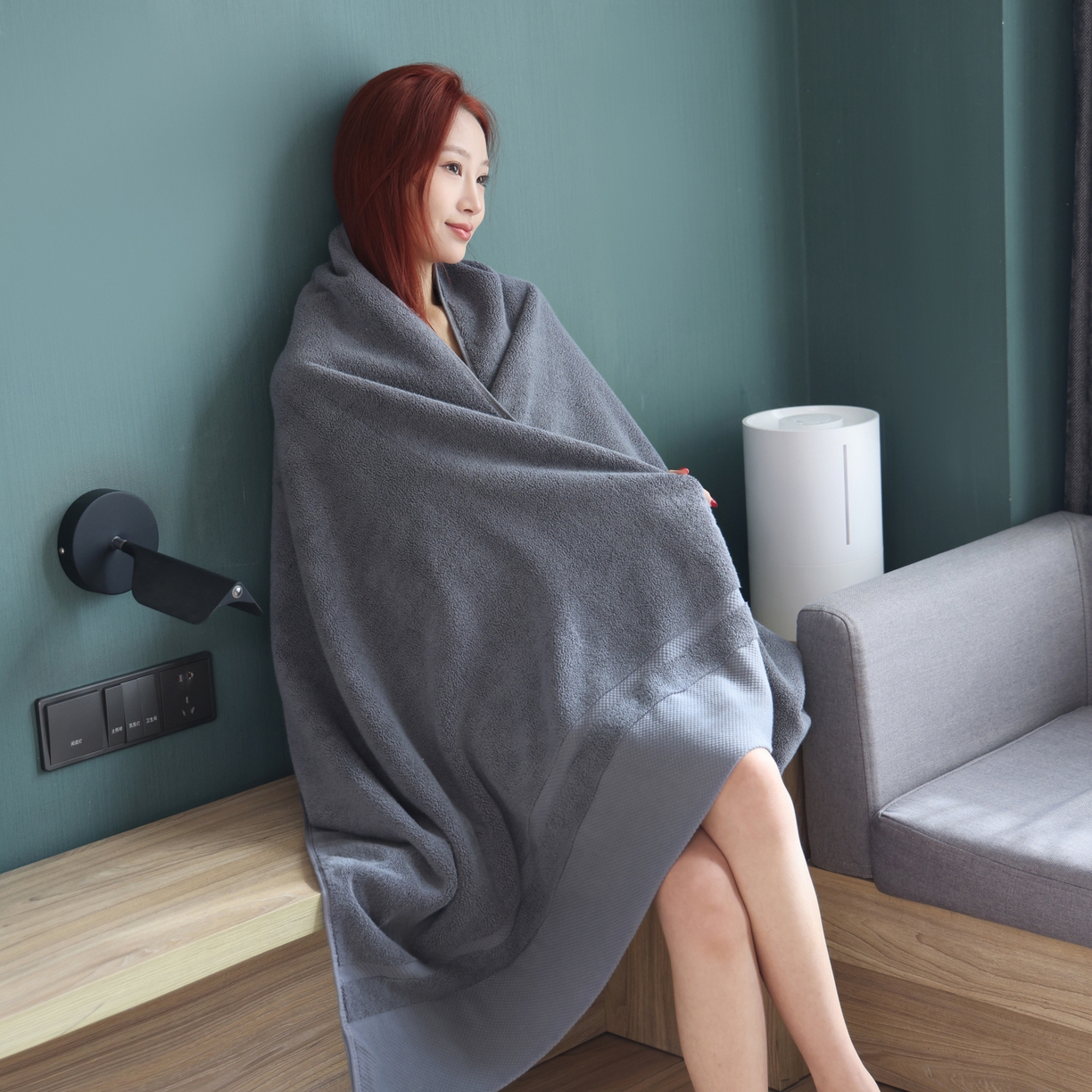 朴尔家纺-毛巾被 2026年新品悠哲系列纯色全棉纯棉缎档加大加厚浴巾 悠哲-沉稳灰 90x180cm/条