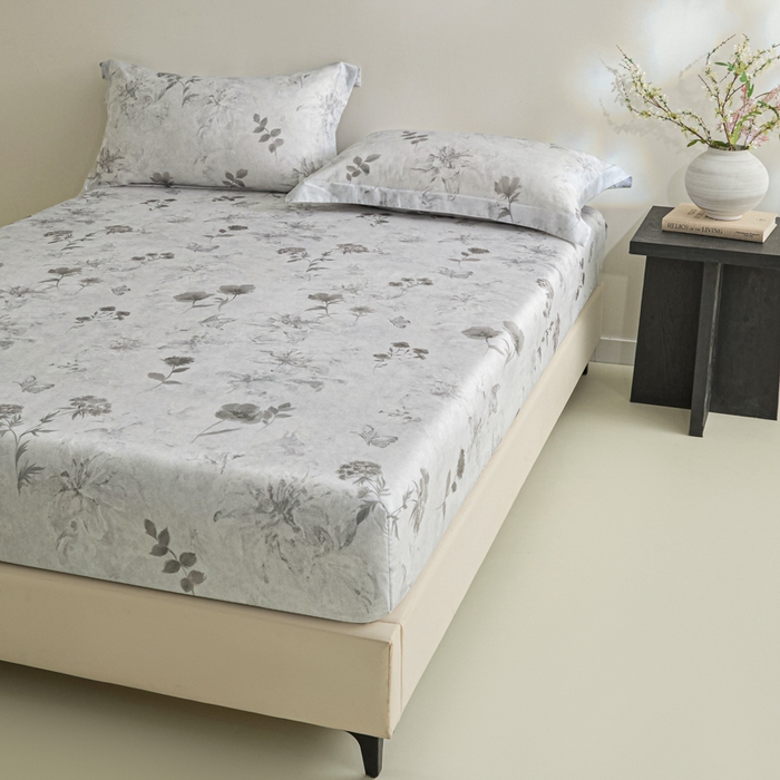 91家纺网 家纺一手货源 找家纺 禾时 2026春夏新款50s莱赛尔天丝床笠三件套床笠单件 陶然(灰）