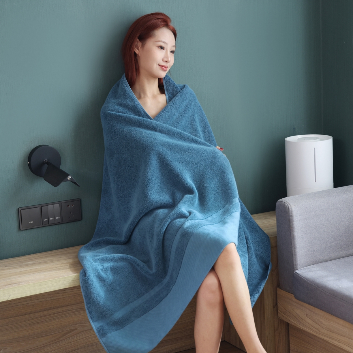 朴尔家纺-毛巾被 2026年新品悠哲系列纯色全棉纯棉缎档加大加厚浴巾 悠哲-秘静蓝 90x180cm/条