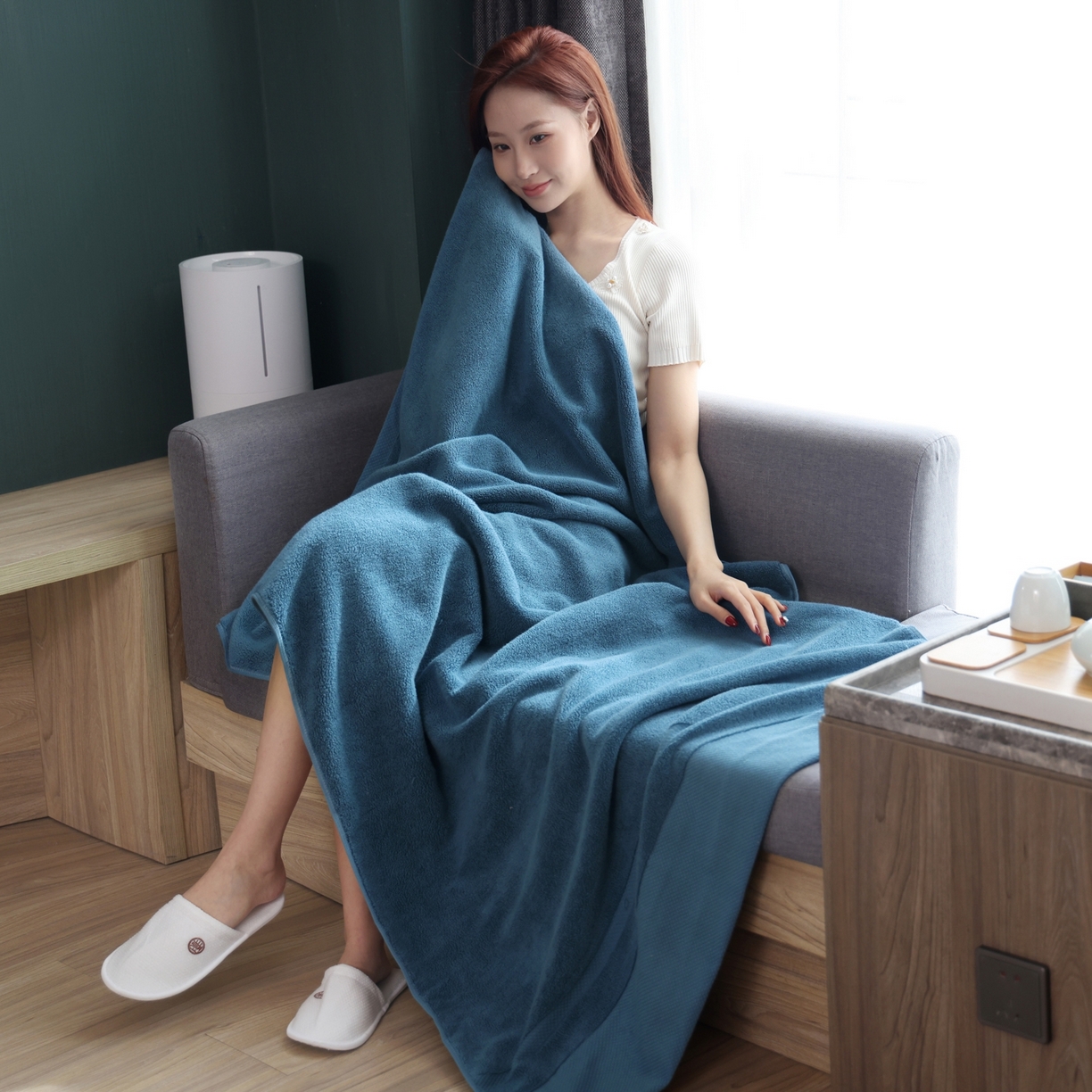 91家纺网 家纺一手货源 找家纺 朴尔家纺-毛巾被 2026年新品悠哲系列纯色全棉纯棉缎档加大加厚浴巾 悠哲-秘静蓝 90x180cm/条