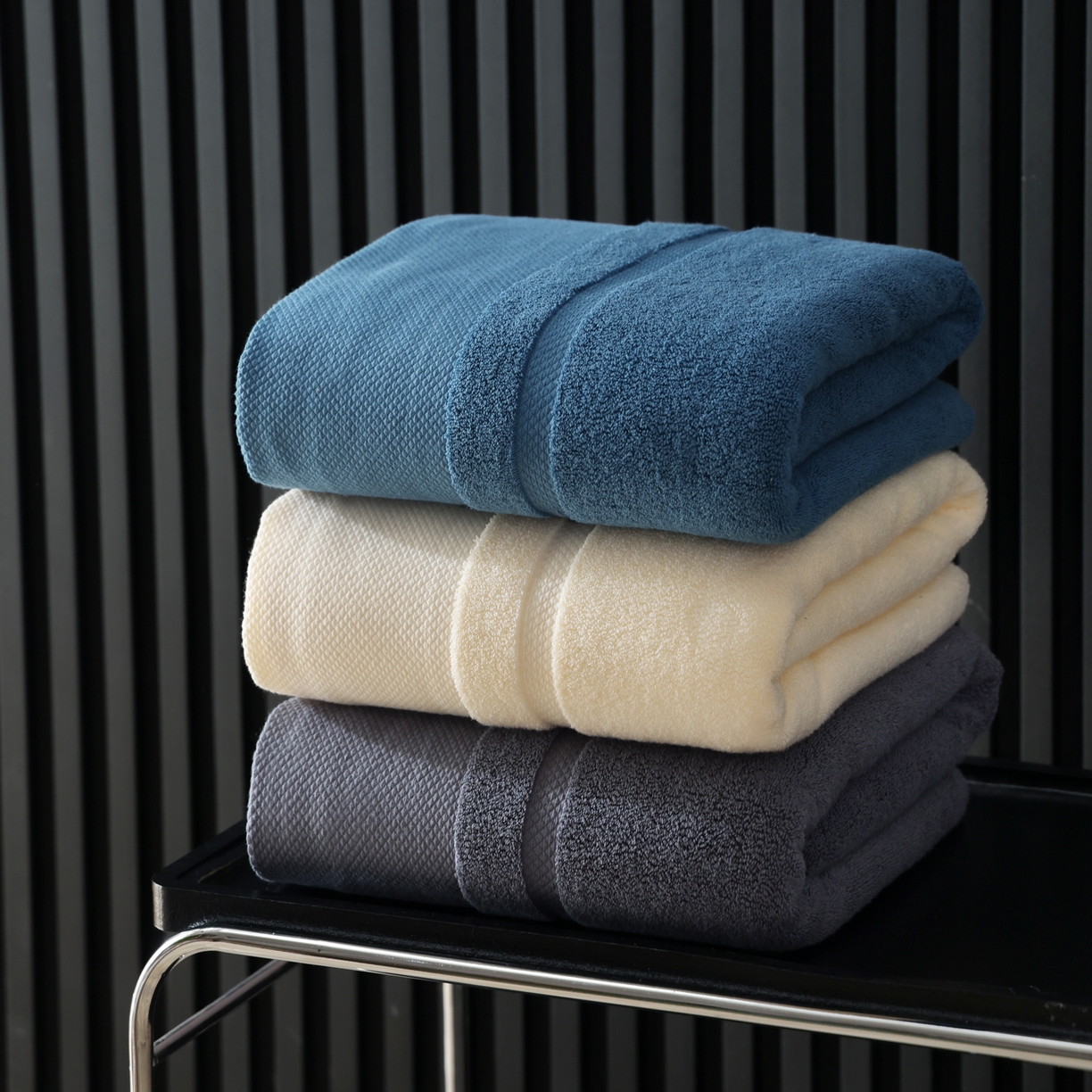 91家纺网 家纺一手货源 找家纺 朴尔家纺-毛巾被 2026年新品悠哲系列纯色全棉纯棉缎档加大加厚浴巾 组合图仅供参考不可下单 90x180cm/条