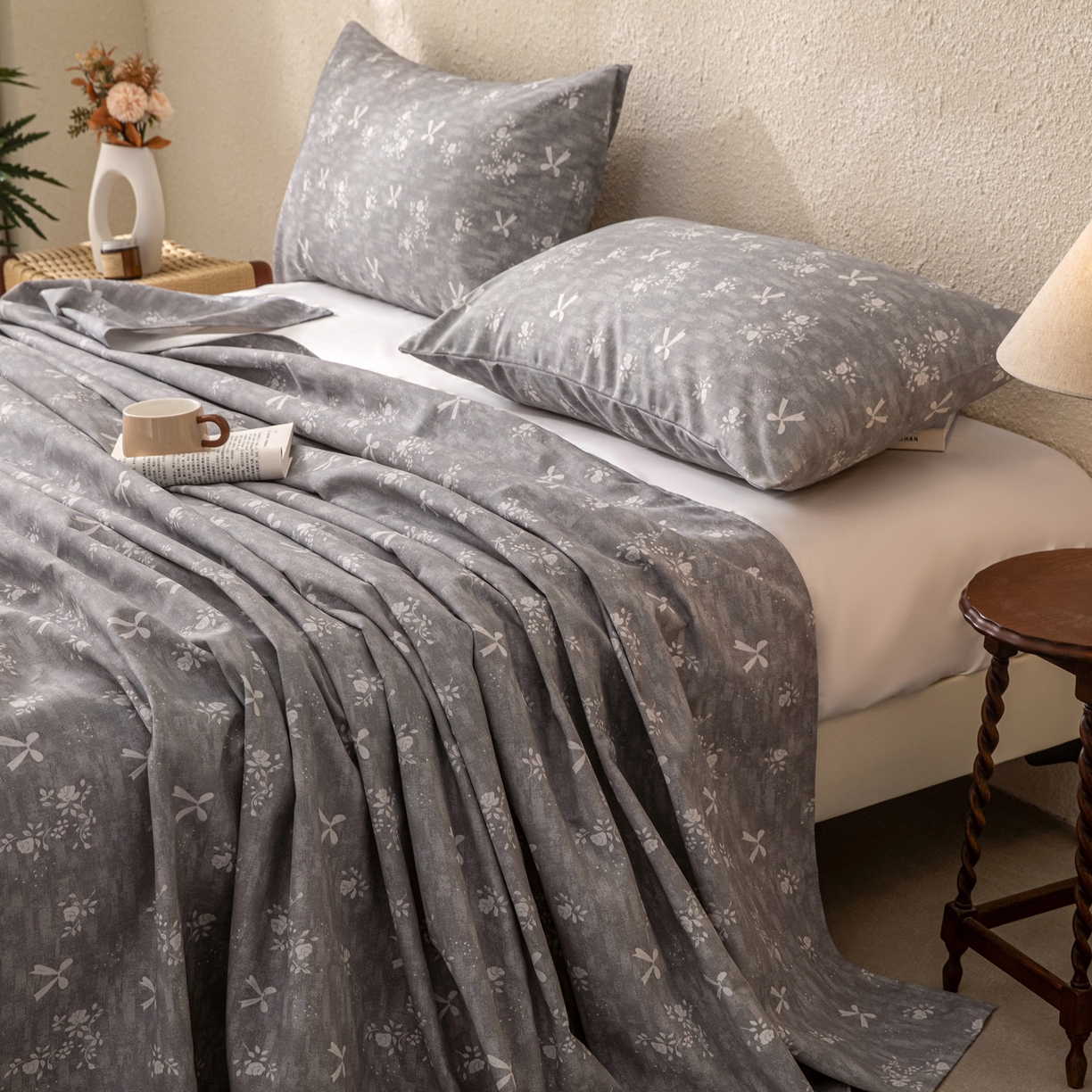 91家纺网 家纺一手货源 找家纺 棉乐町家居 2026新款棉麻老粗布床单亚麻老粗布凉席 星蝶