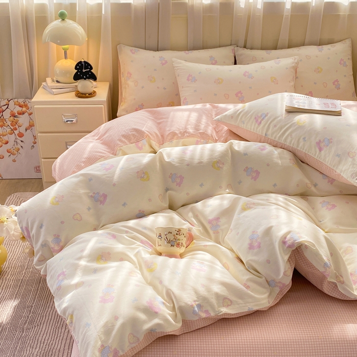 91家纺网 家纺一手货源 找家纺 （总）红日子纺织品 2026新款小清新12868全棉纯棉学生卡通款四件套