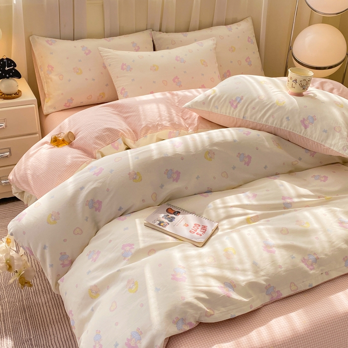 91家纺网 家纺一手货源 找家纺 （总）红日子纺织品 2026新款小清新12868全棉纯棉学生卡通款四件套