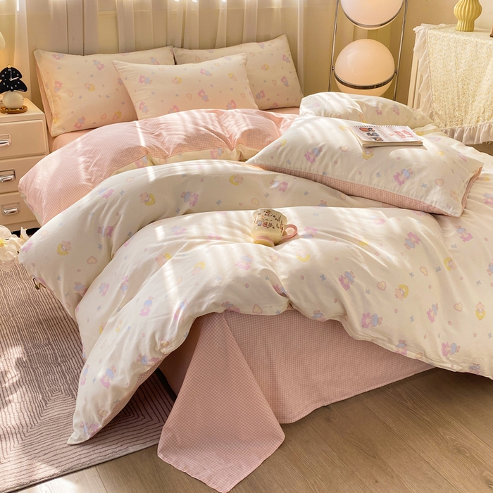 91家纺网 家纺一手货源 找家纺 （总）红日子纺织品 2026新款小清新12868全棉纯棉学生卡通款四件套