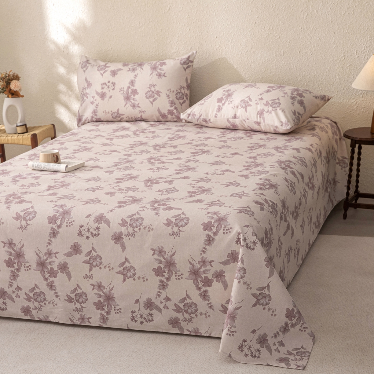 91家纺网 家纺一手货源 找家纺 棉乐町家居 2026新款棉麻老粗布床单亚麻老粗布凉席 紫鸢