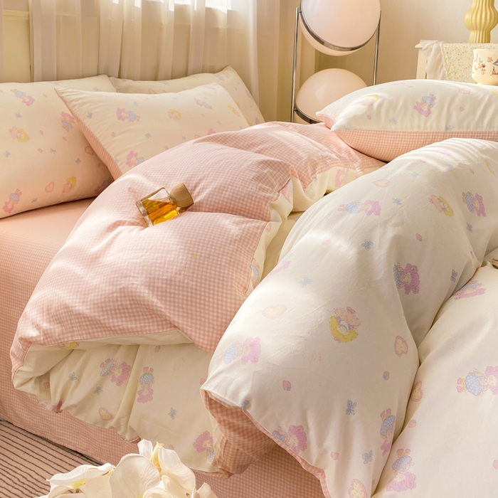 91家纺网 家纺一手货源 找家纺 （总）红日子纺织品 2026新款小清新12868全棉纯棉学生卡通款四件套