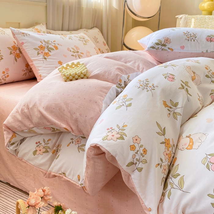 91家纺网 家纺一手货源 找家纺 （总）红日子纺织品 2026新款小清新12868全棉纯棉学生卡通款四件套