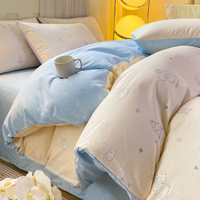 91家纺网 家纺一手货源 找家纺 （总）红日子纺织品 2026新款小清新12868全棉纯棉学生卡通款四件套